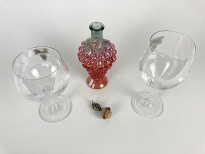 Two large glasses decorated with a pampre...
