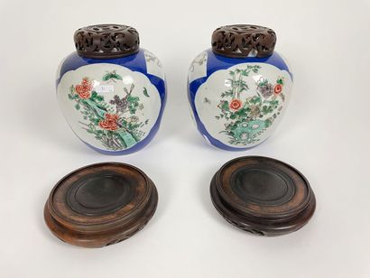 CHINE
A pair of ginger pots with floral decoration...