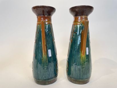 Pair of ringed vases and a pair of pitchers,...