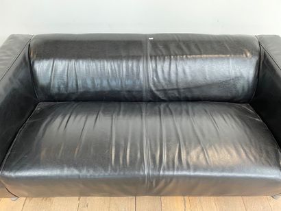 Canapé contemporain en cuir noir, 65x180x90...