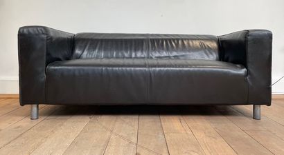 Canapé contemporain en cuir noir, 65x180x90...