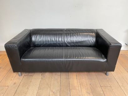 Canapé contemporain en cuir noir, 65x180x90...
