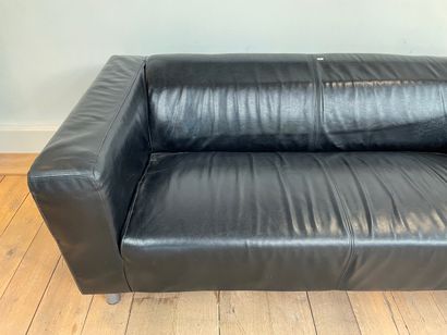 Canapé contemporain en cuir noir, 65x180x90...