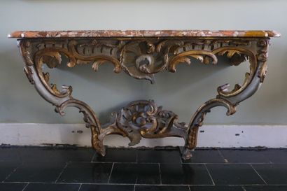 Console en bois patiné et doré, XVIIIème,...