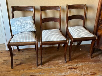 Suite of three mahogany chairs, 19th century...