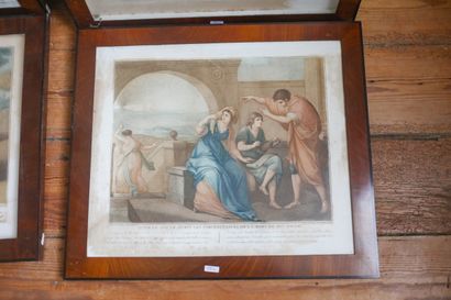 Suite de quatre estampes rehaussées 
