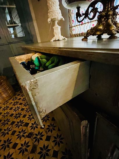 Antique sideboard in patinated wood with...