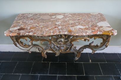 Console en bois patiné et doré, XVIIIème,...