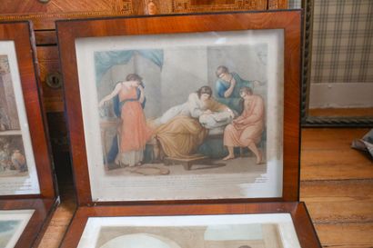 Suite de quatre estampes rehaussées 