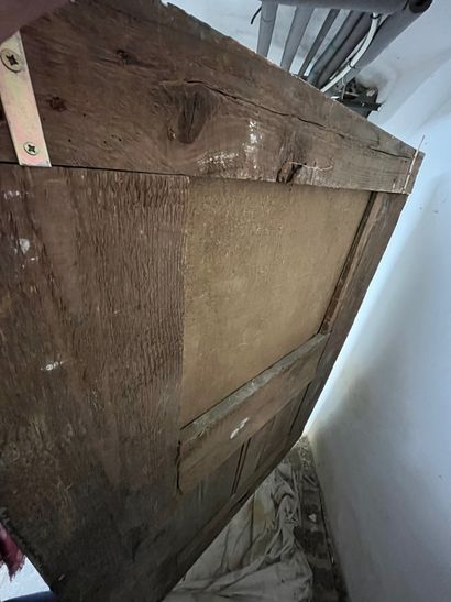 Partie de trumeau en bois patiné et doré,...