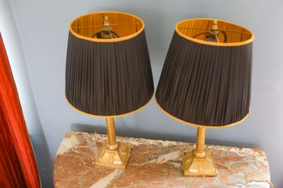 Paire de pieds de lampe en bronze doré, décor...