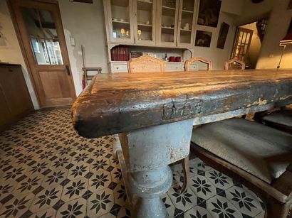 Large charming patinated wood table, 79x259x99...