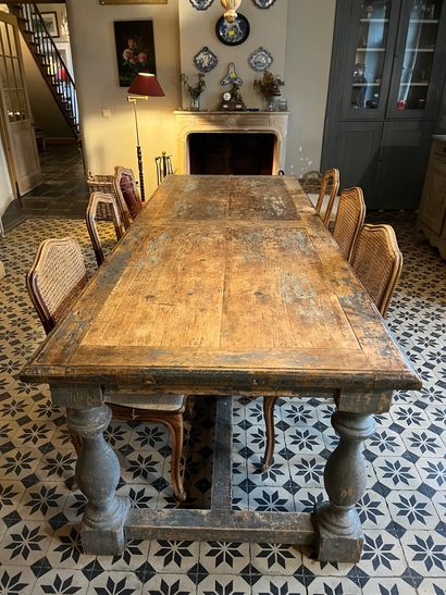 Large charming patinated wood table, 79x259x99...