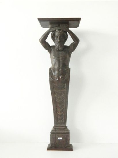 Atlante gainé en console, XVIIe, bois sculpté...