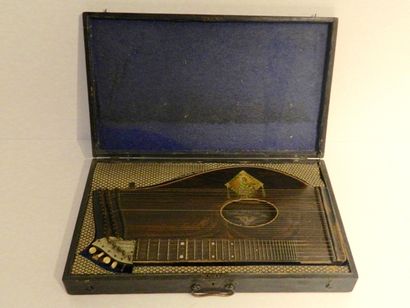 Cithare dans son coffret, XIXe, bois et ivoire,...