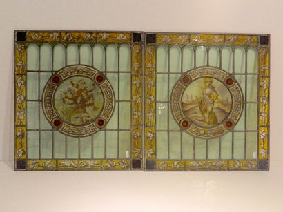 Paire de vitraux ornés de saint Adrien et...