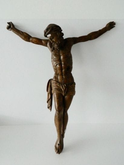 Crucifix d'époque Baroque, XVIIe, chêne sculpté,...