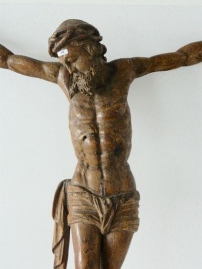 Crucifix d'époque Baroque, XVIIe, chêne sculpté,...