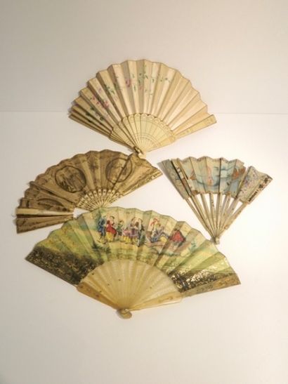 Ensemble de quatre éventails à divers décors,...