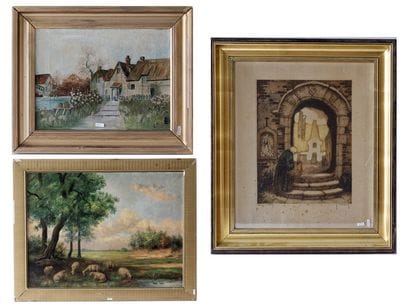Ecole Belge
Deux huiles sur toile et une...