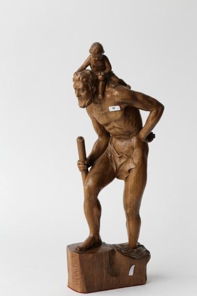 Ensemble de deux sculptures en chêne :

-...