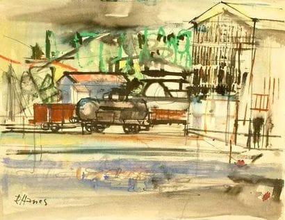 Robert HANES
Gare Encre sur carton Signé...