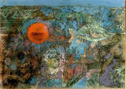 Robert HANES
Poissons Huile sur bois Signé...