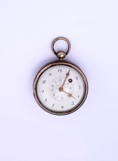 Silver verge watch with double hour display,...