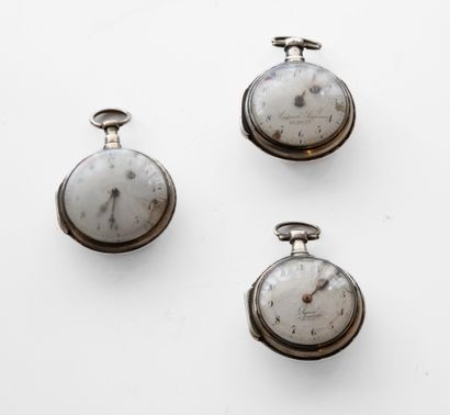 Three silver verge watches (damaged dials),...