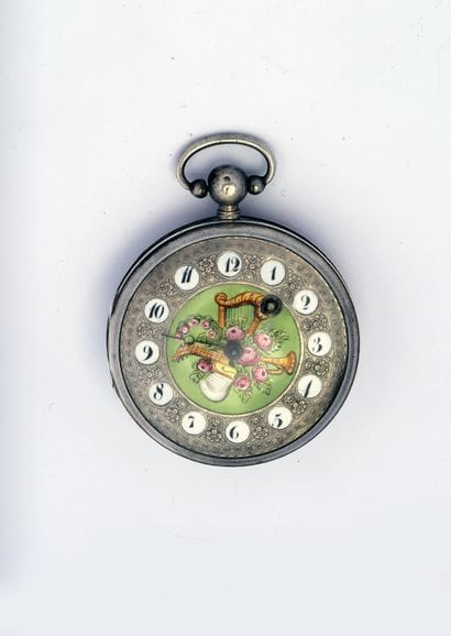 Silver verge watch with decorated dial signed...