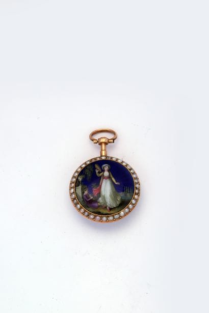 Gold enameled watch case and dial circa 1790...