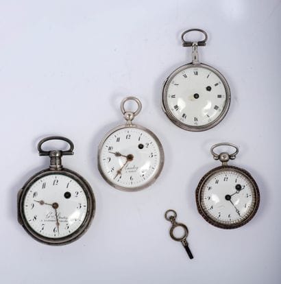 Four silver verge watches of which one by...