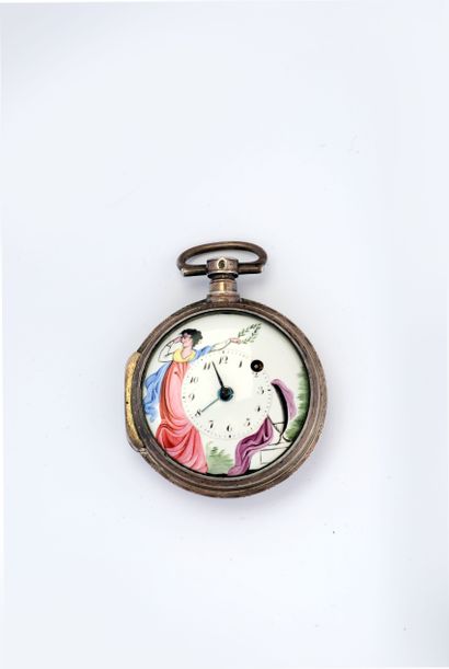 Silver verge watch, the dial depicting a...