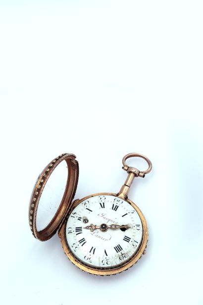 Three-color gold verge watch signed (dial...