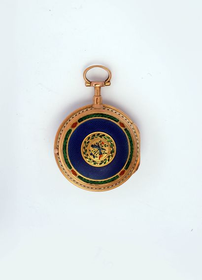 Enameled gold verge watch signed 'Courieult...