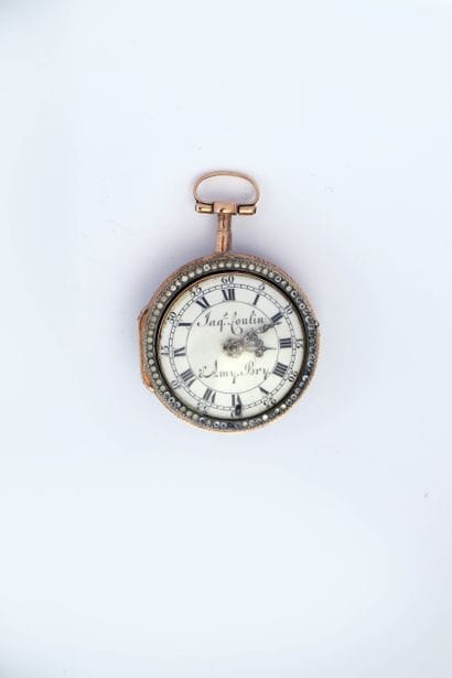 Enameled gold double-cased verge watch signed...