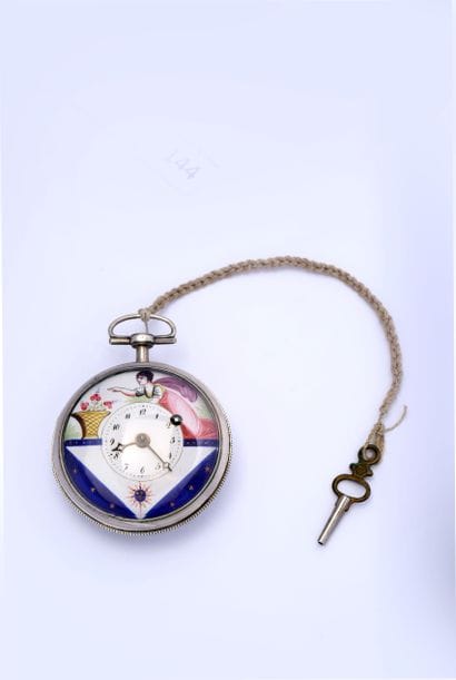 Silver verge watch with decorated dial signed...