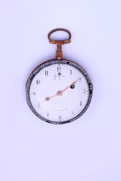 Gilt brass verge watch with polychrome enamel...
