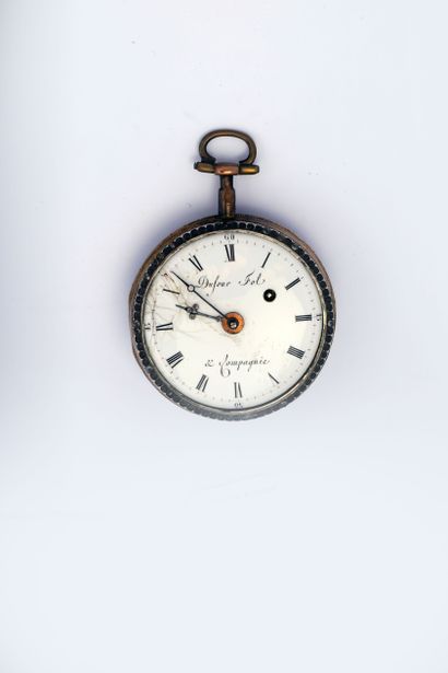 Gilt brass verge watch with enameled case...