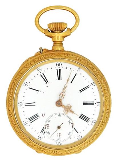 Montre à cylindre en métal doré avec boîtier...