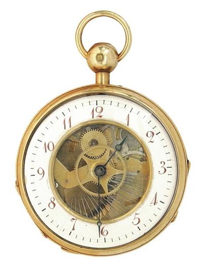 Montre en or à répétition et à musique signée...