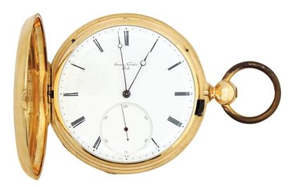 Montre savonnette en or à détente signée...