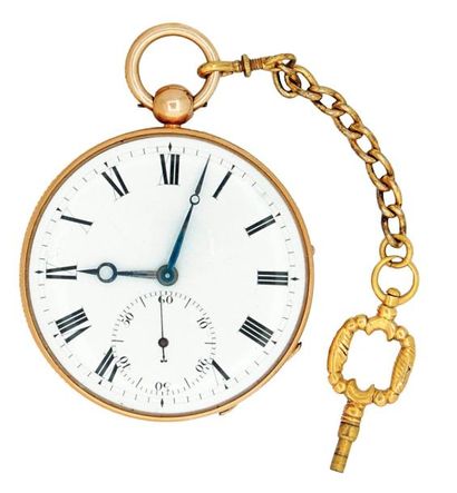 Montre à cylindre en or vers 1820. Cadran...