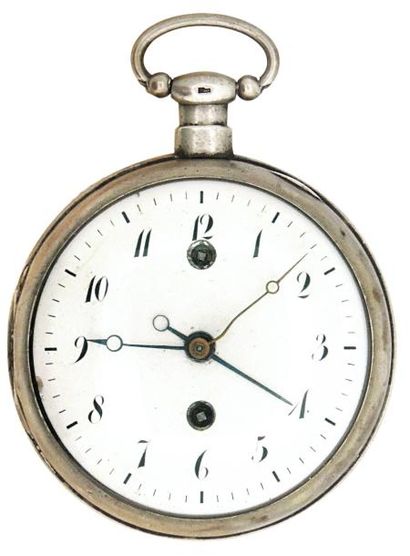 Montre à verge en argent à réveil, vers 1820....