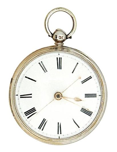 Montre à ancre à râteau en argent signée...