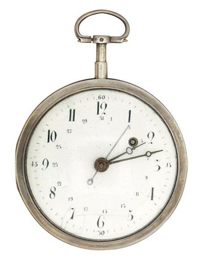 Montre à verge en argent avec quantième signée...