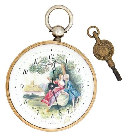 Montre à cylindre en or signée 'Revel à Paris...