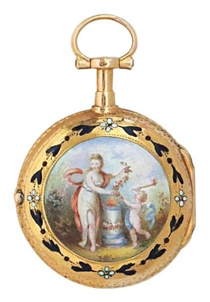 Montre à verge émaillée signée 'Jaques Castanier...