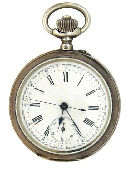 Montre - chronographe en argent, mouvement...