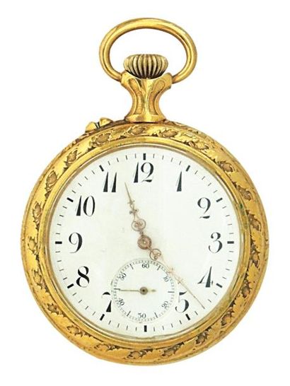 Montre à ancre en laiton doré avec décor...